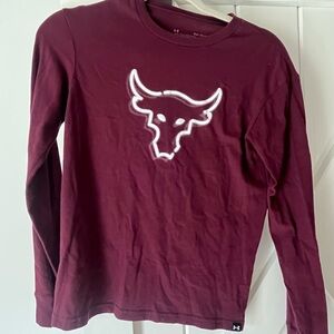 Under Armour Boys' Maroon Long-Sleeve Tee with White Bull Logo